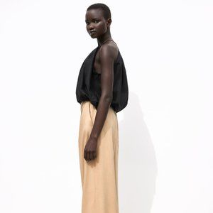 Zara Poplin Bubble Top Black Balloon Halter Medium Cotton